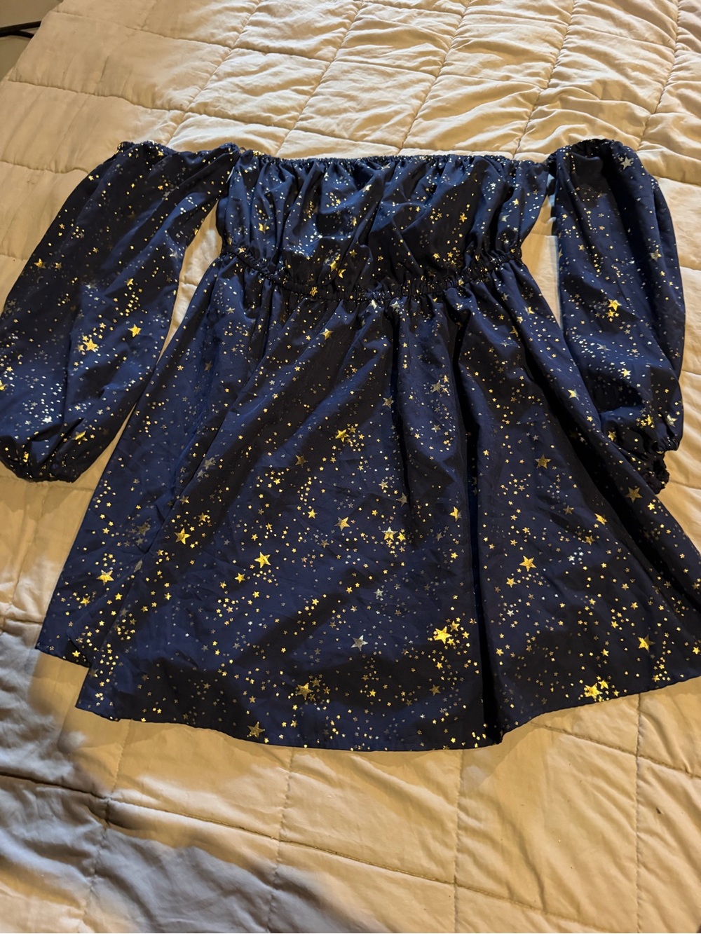 SHEIN Navy Off-Shoulder Dress with Gold Star Print